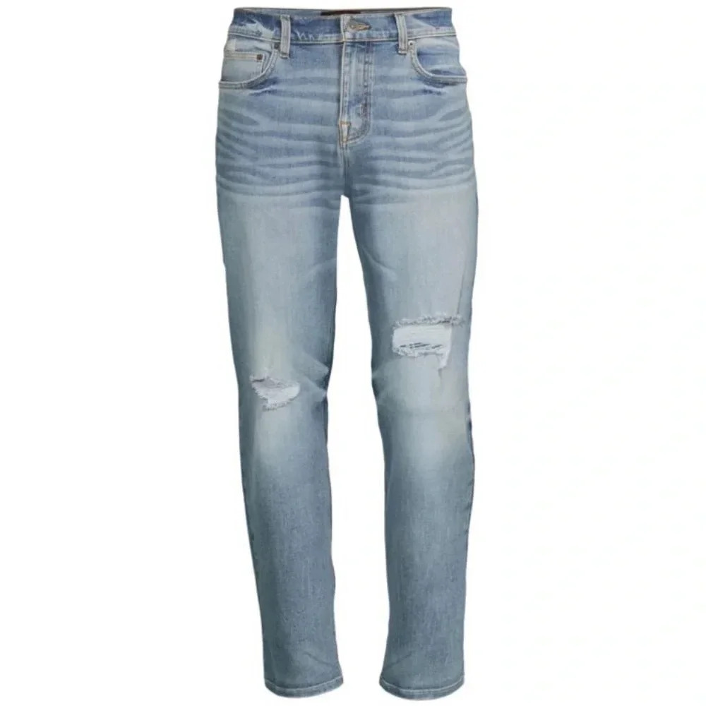 NEW MENS NO BOUNDARIES SLIM FIT STRAIGHT BLUE STRETCH JEANS PANTS LIGHT WASH